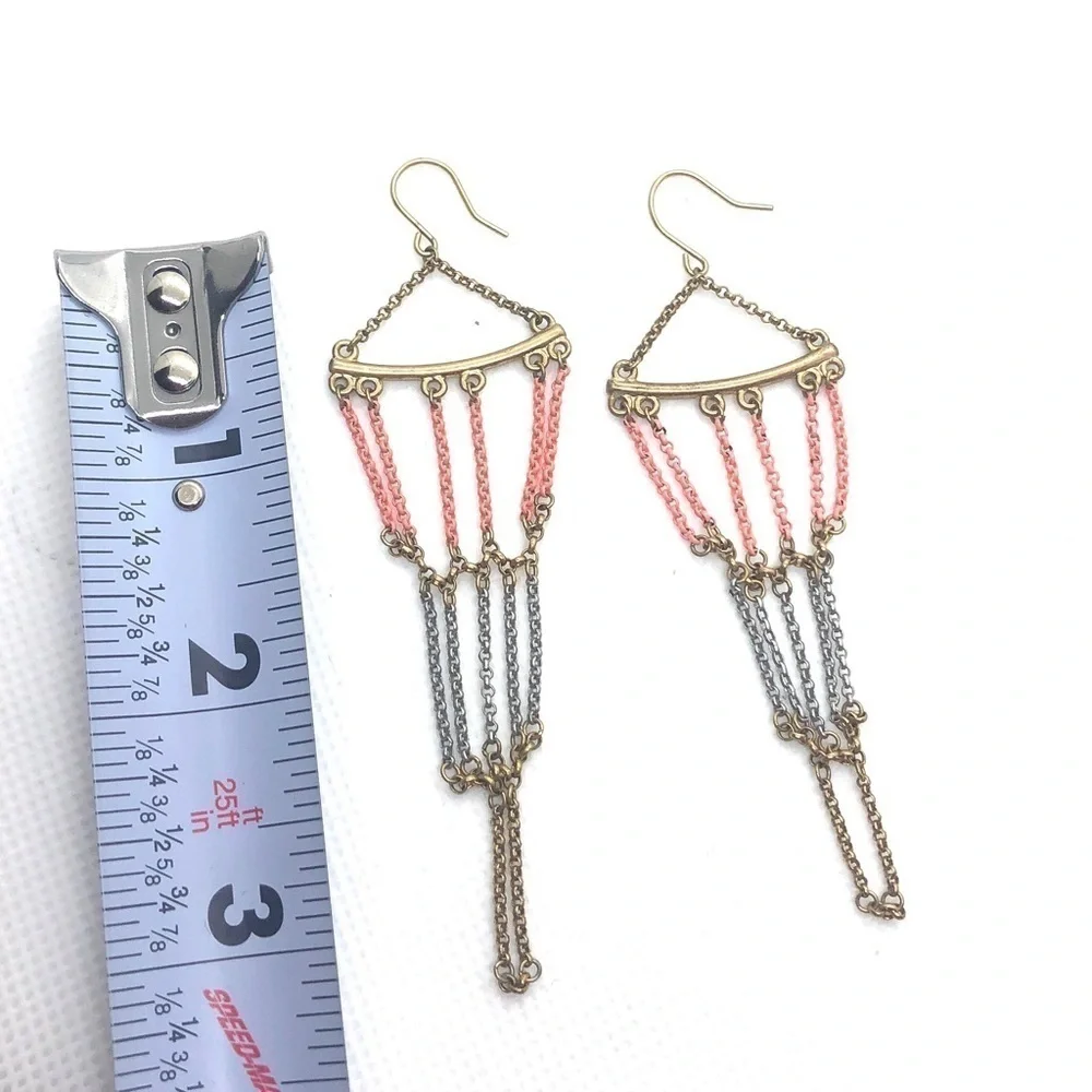 Madewell Coral Silver and Gold Chandelier Chain Earrings